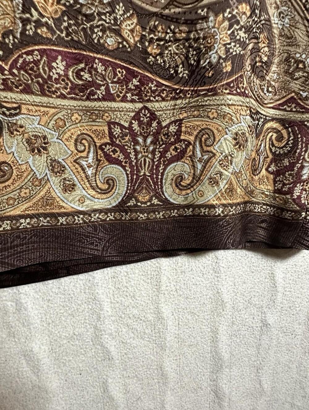 Vintage TALBOTS Paisley Wrap Skirt Silk Brown Maroon Boho Maxi Jacquard Size 16 - Picture 6 of 11